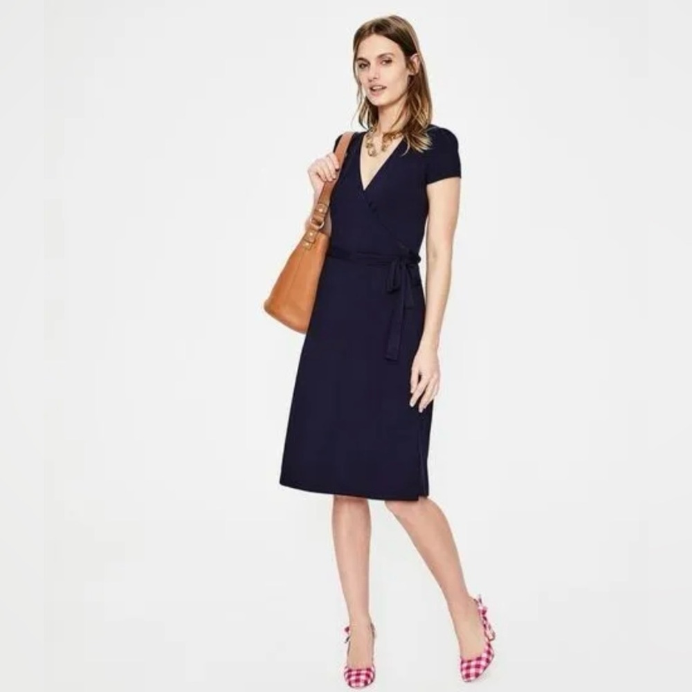Boden Wrap Navy Short Sleeve Knee Length Dress 8R